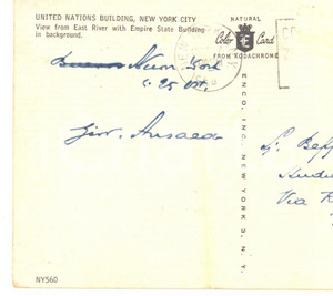 Autografo originale 1954 NEW YORK Cartolina Giovanni ANSALDO direttore Il Mattino  AUTOGRAFO 1