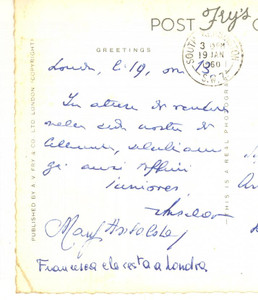 Autografo originale 1960 LONDRA Cartolina Giovanni ANSALDO direttore Il Mattino  AUTOGRAFO 1