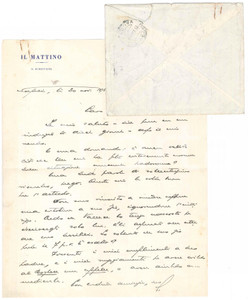 Autografo originale 1954 NAPOLI IL MATTINO Lettera Giovanni ANSALDO a un amico  AUTOGRAFO 1