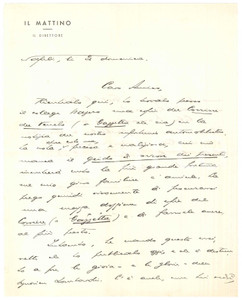 Autografo originale 1960 ca NAPOLI IL MATTINO Giovanni ANSALDO chiede copie del Corriere AUTOGRAFO 1