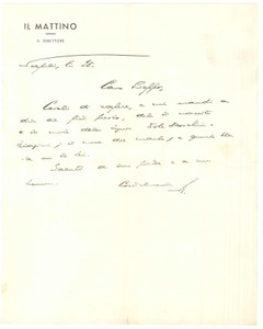 Autografo originale 1960 ca NAPOLI IL MATTINO Lettera Giovanni ANSALDO per dati personali Autografo 1