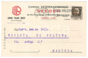 Cartolina originale da collezione 1932 FIRENZE Libreria internazionale SEEBER Librerie Italiane Riunite Cartolina 1