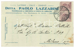 Cartolina originale da collezione 1927 CREMONA Ditta Paolo LAZZARINI Stabilimento laterizi e cementi  Cartolina 1