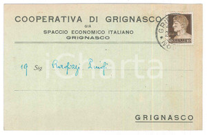 Cartolina originale da collezione 1930 COOPERATIVA DI GRIGNASCO Convocazione assemblea generale  Cartolina 1