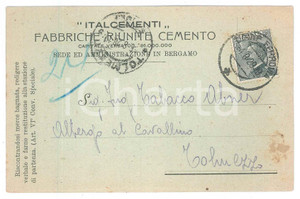 Cartolina originale da collezione 1929 BERGAMO  ITALCEMENTI scrive all ing. Abner TABACCO Cartolina commerciale 1 1