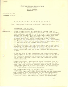 Documento originale, autentico 1957 AMSTERDAM  CURTISSWRIGHT EUROPA  Technische Beschreibung IMMERSCOPE 1