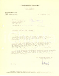 Documento originale, autentico 1958 AMSTERDAM  CURTISSWRIGHT EUROPA  Letter W. SCHNEK Sales Department 1