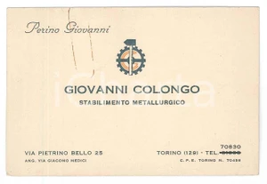 Oggetto da collezione cartaceo 1955 ca TORINO Stabilimento Giovanni COLONGO Biglietto da visita Giovanni PERINO 1