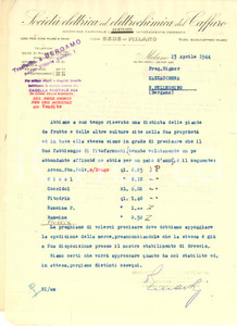 Autografo originale 1944 MILANO SocietÃ  elettrica ed elettrochimica del CAFFARO  Lettera 1