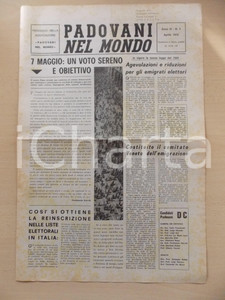 Giornale, rivista storica 1972 PADOVANI NEL MONDO Reinscrizione emigranti liste elettorali Periodico n.4 1