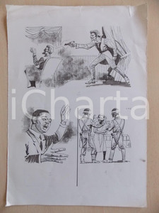 Stampa, bozzetto originale 1965 ca FUMETTO RAZZISMO Martin LUTHER KING Rosa PARKS Illustrazione ORIGINALE 1