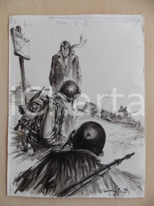 Stampa, bozzetto originale 1955 ca IL VITTORIOSO Sul campo di battaglia Illustrazione ORIGINALE 21x28 cm 1