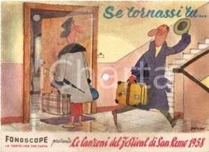 Cartolina originale da collezione 1958 FESTIVAL SANREMO Se tornassi tu... Cartolina FONOGRAPH Illustrata 20x15 cm 1