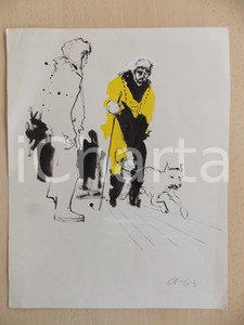 Stampa, bozzetto originale 1961 IL VITTORIOSO ? Esploratore con cane Illustrazione ORIGINALE 25x32 cm 1