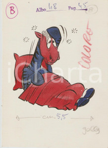 Stampa, bozzetto originale 1955 ca JOLLY Vignetta ORIGINALE Zebra insonne 14x19 cm 1