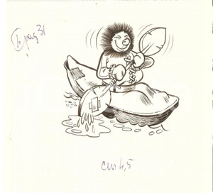 Stampa, bozzetto originale 1955 JOLLY ? Vignetta ORIGINALE Eschimese sulla canoa 18x17cm 1