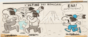 Stampa, bozzetto originale 1955 IL VITTORIOSO ALBE Alberto CATALANI Ultimo dei MOHICANI Vignetta ORIGINALE 1