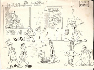 Stampa, bozzetto originale 1955 ca IL VITTORIOSO III Concorso Enigmistico Illustrazione ORIGINALE 18x12 1