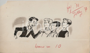 Stampa, bozzetto originale 1955 ca JOLLY Vignetta ORIGINALE Gruppo di ragazzini 1