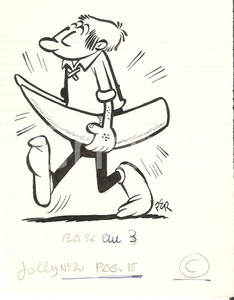 Stampa, bozzetto originale 1955 ca JOLLY Carlo PERONI Uomo con zanne d elefante PEROGATT Ill. ORIGINALE 1