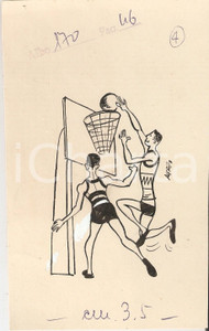 Stampa, bozzetto originale 1955 ca IL VITTORIOSO ? Alfredo BRASIOLI Illustrazione ORIGINALE Basket 11x18cm 1