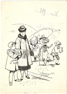 Stampa, bozzetto originale 1955 ca IL VITTORIOSO ? Sfilata di CARNEVALE Illustrazione ORIGINALE 17x25 cm 1