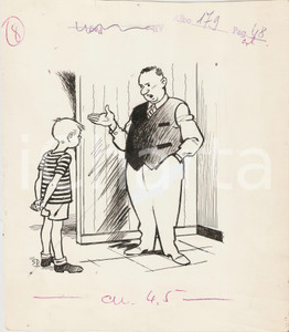 Stampa, bozzetto originale 1955 ca IL VITTORIOSO ? Padre sgrida il figlio Illustrazione ORIGINALE 19x22 cm 1