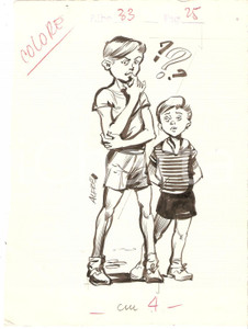Stampa, bozzetto originale 1955 ca IL VITTORIOSO Alfredo BRASIOLI Illustrazione ORIGINALE Bambini 13x18 1