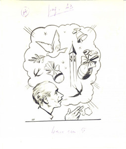 Stampa, bozzetto originale 1955 ca IL VITTORIOSO ? Ricordi della Pasqua  Illustrazione ORIGINALE 15x18 cm 1