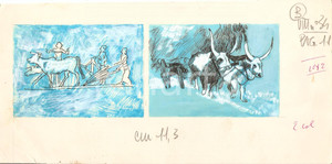 Stampa, bozzetto originale 1955 ca IL VITTORIOSO L aratro nell antichitÃ   Illustrazione ORIGINALE 28x14 1