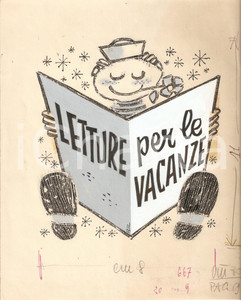 Stampa, bozzetto originale 1959 IL VITTORIOSO Letture per le vacanze  Illustrazione ORIGINALE 24x27 cm 1