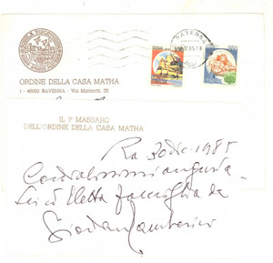 Autografo originale 1985 MASSONERIA RAVENNA Giordano GAMBERINI  Biglietto di auguri autografo 1