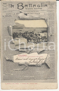 Cartolina originale da collezione 1903 PALERMO Cartolina LA BATTAGLIA Giornale socialista  Carretti al porto 1