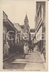 Cartolina originale da collezione 1910 ca TANGER Rue des Siaghis et l Eglise Catholique Carte postale ANIMEE 1