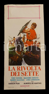 Materiale cinematografico d’epoca 1964 LA RIVOLTA DEI SETTE Tony RUSSEL Nando GAZZOLO Manifesto PEPLUM 32x70 cm 1