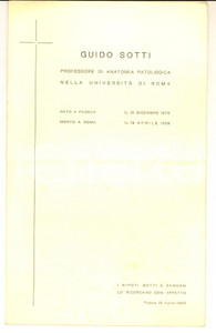 Documento originale, autentico 1960 PADOVA In memoria del prof. Guido SOTTI  Ricordo lutto DANNEGGIATO 1