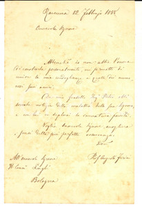 Autografo originale 1888 RAVENNA Lettera prof. Augusto FARINI per lutto di un politico  Autografo 1
