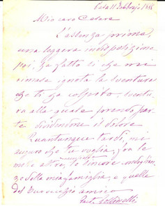 Autografo originale 1888 BOLOGNA Lettera Gaetano GOLLINELLI a un amico  Autografo 1
