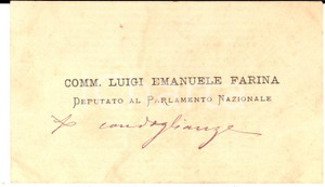 Autografo originale 1890 ca ROMA Deputato Luigi Emanuele FARINA  Biglietto da visita autografo 1