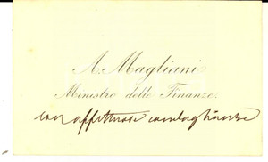 Autografo originale 1888 ROMA Agostino MAGLIANI Ministro delle Finanze  Biglietto autografo 1