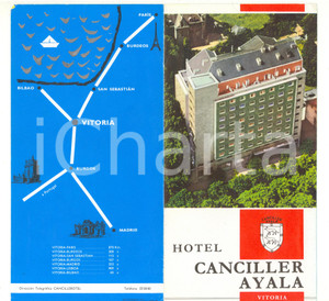 Materiale pubblicitario d’epoca 1968 VITORIA ESPANA Hotel CANCILLER AYALA Pieghevole ILLUSTRATO VINTAGE 1