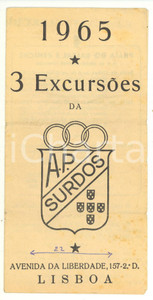 Materiale pubblicitario d’epoca 1965 LISBOA AssociaÃ§Ã£o Portuguesa de Surdos  Programa 3 Excursoes 1