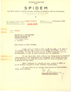 Documento originale, autentico 1951 PARIS  SPIDEM Etablissements MÃ©tallurgiques Lettera FranÃ§ois ROSENAUER 1