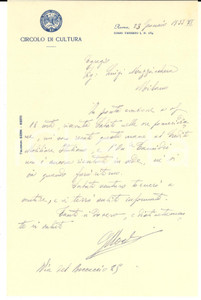 Autografo originale 1933 ROMA Circolo di Cultura  Lettera Guglielmo MOCHI  Autografo 1