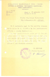 Autografo originale 1951 PESARO Lettera padre Pietro DAMIANI  Collegio ZANDONAI  Autografo 1