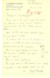 Autografo originale 1946 UniversitÃ  NAPOLI  Lettera prof. Pericle FERRETTI per campione AUTOGRAFO 1