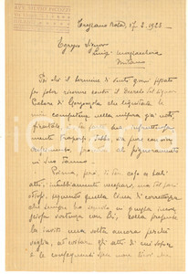 Documento originale, autentico 1923 TREZZANO ROSA MI Lettera avv. Silvio PICOZZI per una causa  Autografo 1