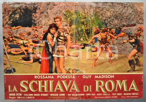 Materiale cinematografico d’epoca 1961 LA SCHIAVA DI ROMA Rossana PODESTÃ€ Guy MADISON Fotobusta DANNEGGIATA 66x46 1