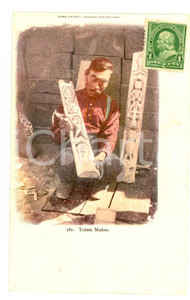 Cartolina originale da collezione 1900 ca USA NATIVE AMERICANS Totem maker Vintage postcard RARE FP NV 1