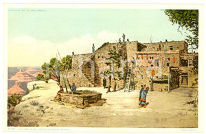 Cartolina originale da collezione 1907 NATIVE AMERICANS The HOPI House  Grand Canyon ARIZONA Postcard RARE 1